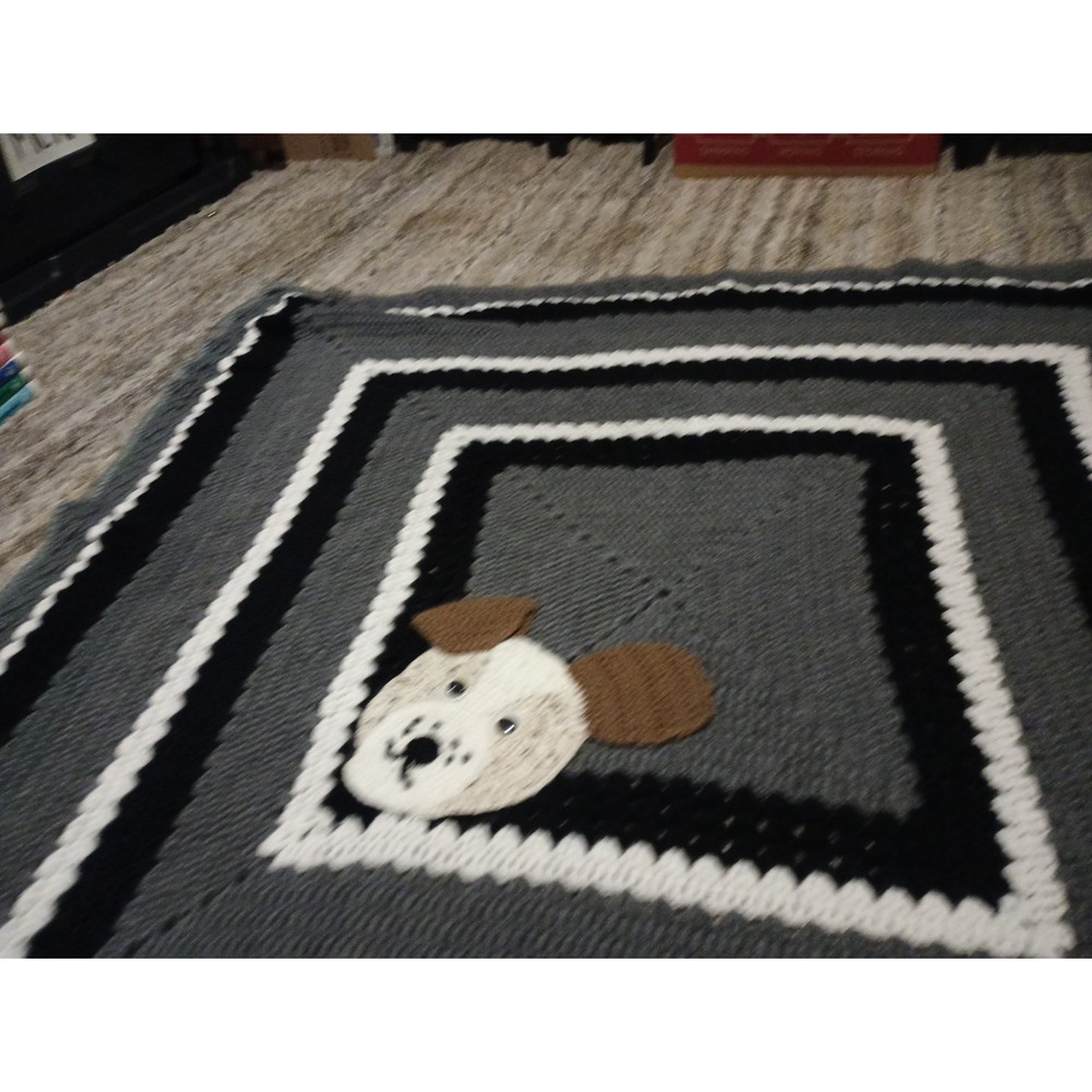 Dog‎ Lovers Handmade Crochet Knit Couch Cover 52in Granny Square Vintage Blanket - Picture 11 of 16
